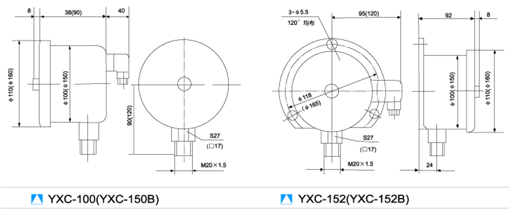 YXC-100-FZ磁助式电接点压力表，YXC-100-FZ径向耐腐蚀CIZ磁助电接点压力表，耐震CIZ磁助电接点压力表