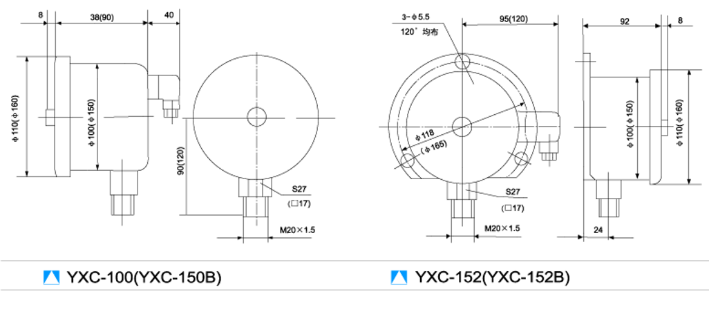 YXC-150B-F耐腐蚀磁助式电接点压力表,YXC-150B-F不锈钢电接点压力表,径向磁助电接点压力表