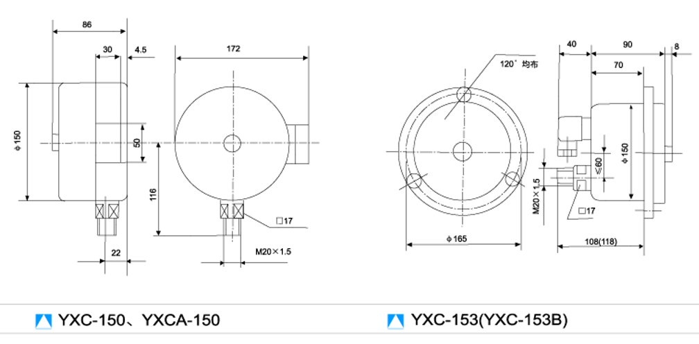 YXC-153B-F耐腐蚀磁助式电接点压力表,YXC-153B-F不锈钢电接点压力表,轴向磁助电接点压力表